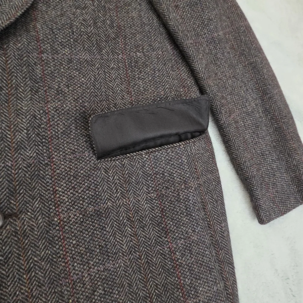 VTG Tweed Jacket L Grey Herringbone 100% Wool Blazer 44R Made in USA Sport Coat